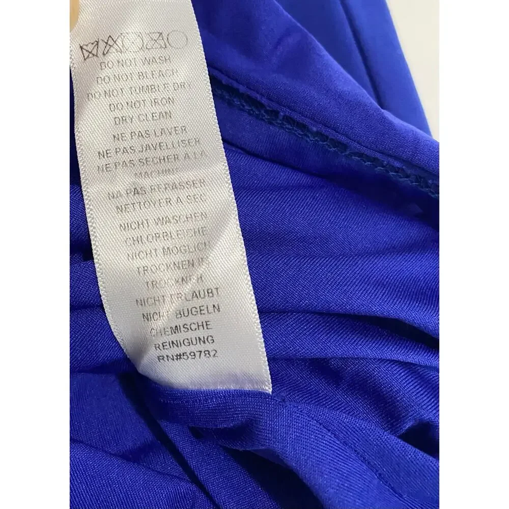 Adrianna Papell Blue Knee Length Dress Size 10 Ruched Waist Cap Sleeve Work - Picture 10 of 11